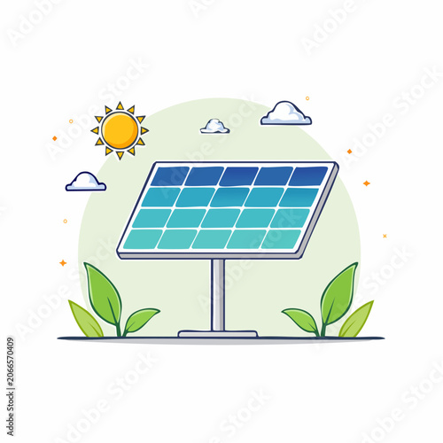 Solar Panel Illustration with Sun and Clouds