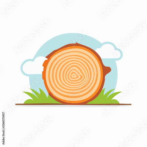 Tree stump with growth rings and clouds