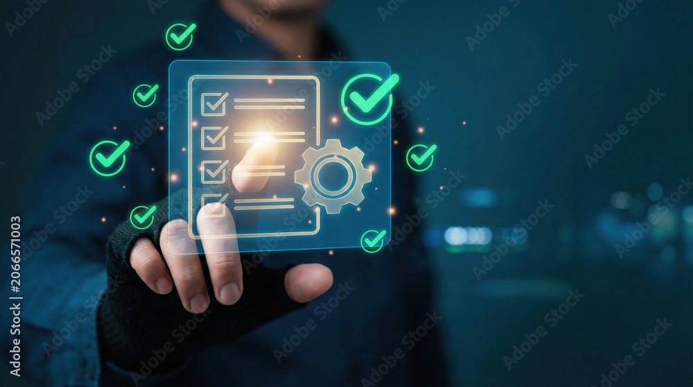Fototapeta premium Digital checklist with technical support and service automation for maintenance tasks in business success