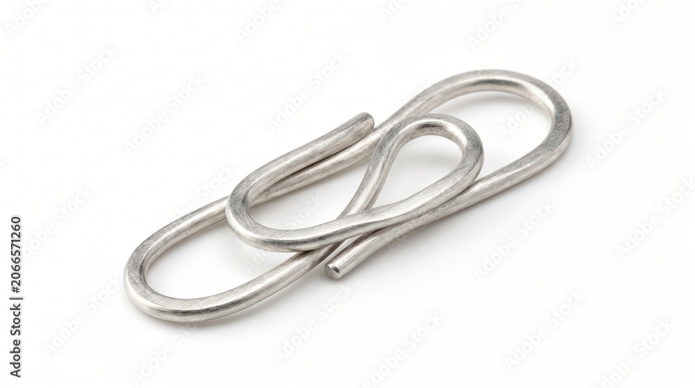 Naklejka premium Metal paperclip, silver link, office supply, stationery item, desk accessory