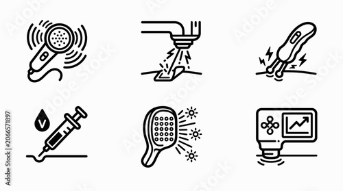 Foto Medical Device Icons: Ultrasound, Laser, EMS, Injection, Skin Treatment