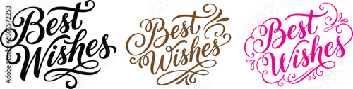 Fényképezés Best Wishes calligraphy in black brown and pink on white background for celebrat