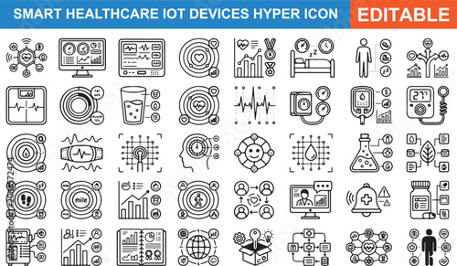 Cuadro en lienzo Smart healthcare iot devices hyper icon set