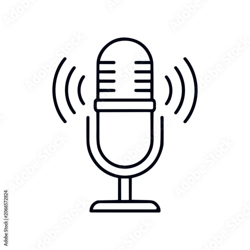 Black and white microphone icon graphic.