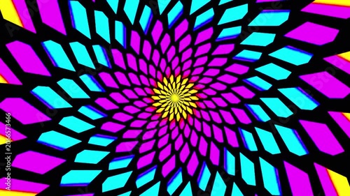 Psychedelic colorful geometric kaleidoscope spiral loop video background