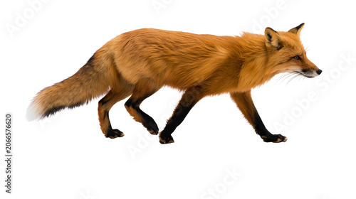 Obraz na plátně Red fox walking with bushy tail and black legs