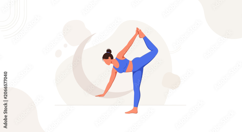 Fototapeta premium Woman Performing Lord of the Dance Pose (Natarajasana) in Blue Yoga Outfit - Vector Illustration
