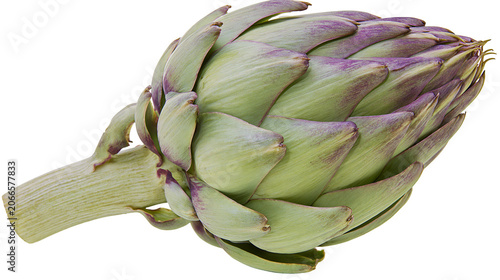 Cuadro en lienzo Green artichoke with purple tips and thick stem