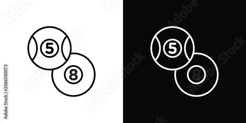 Billiard ball icon set, black and white color designs
