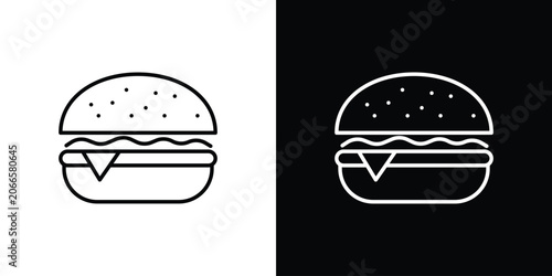Cheese burger icon set, black and white color designs