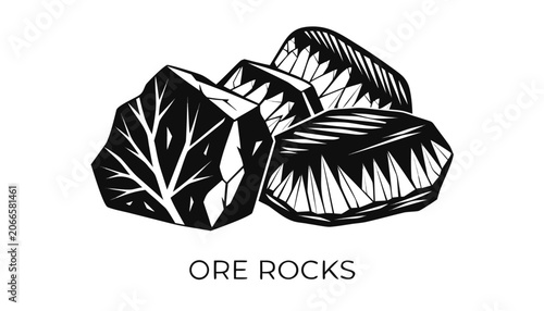 Tableau sur toile Very beautiful black and white vector illustration of ORE ROCKS with realistic m