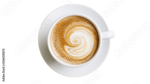 Obraz na plátně Cappuccino coffee with latte art swirl in white cup and saucer