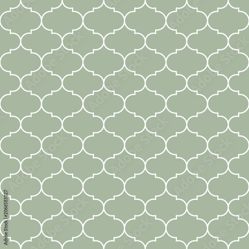 Seamless White Moroccan Pattern on Sage Green Background