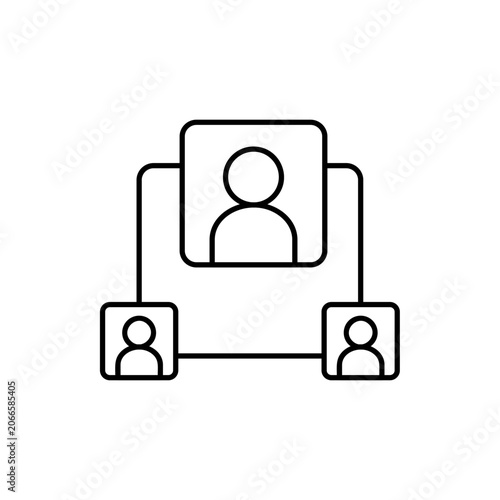 Organization chart icon vector line art of corporate hierarchy structure with business team leader and subordinates avatars for network connection human resources and management concept