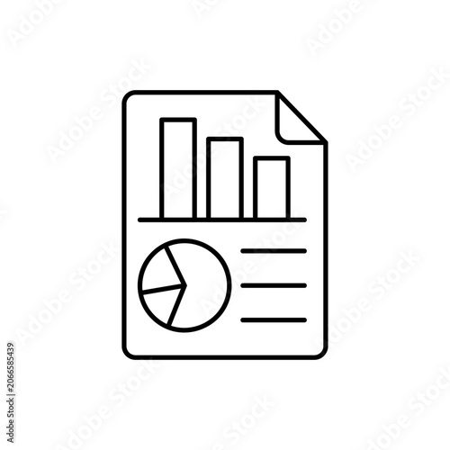 Financial report document vector line art icon of business paper sheet with bar graph and pie chart for data analysis auditing accounting and annual sales statistic summary concept