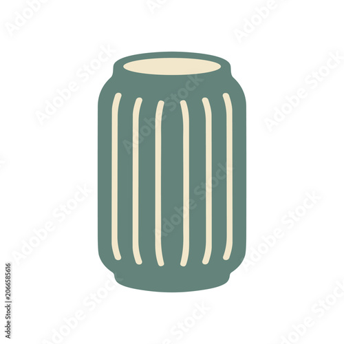 Green ceramic vase with vertical lines.