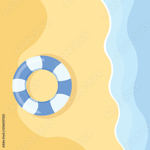 Minimal beach lifebuoy with sea waves for summer ads, travel banners, web headers