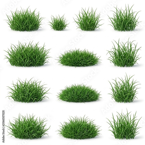Lush Green Grass Tuft Collection – Realistic 3D Nature Elements Set