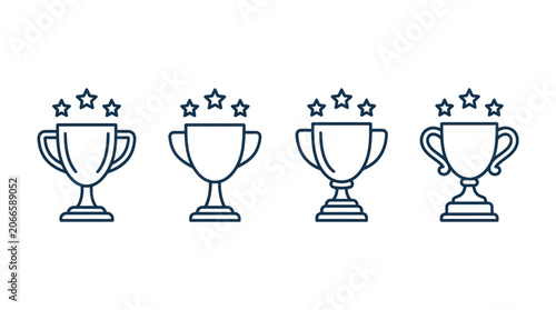 Cuadro en lienzo Four trophy cup icons with stars for achievement levels.