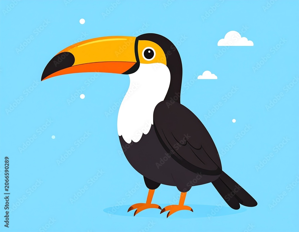 Fototapeta premium A cartoon toucan bird with a large orange beak