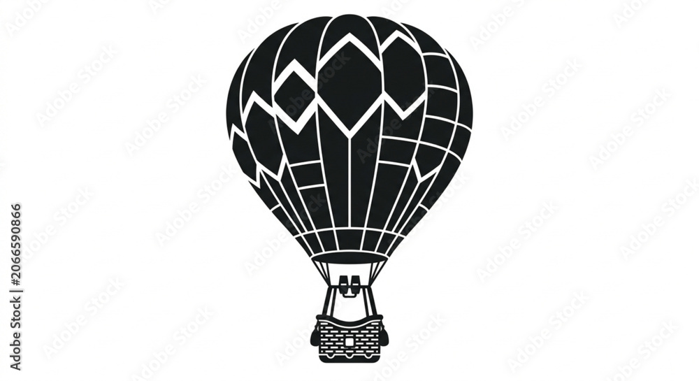 Naklejka premium Hot air balloon, black and white illustration, vector graphic, travel icon