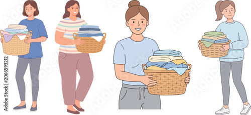 Everyday Hamper Heroes: Cheerful Women with Freshly Folded Laundry