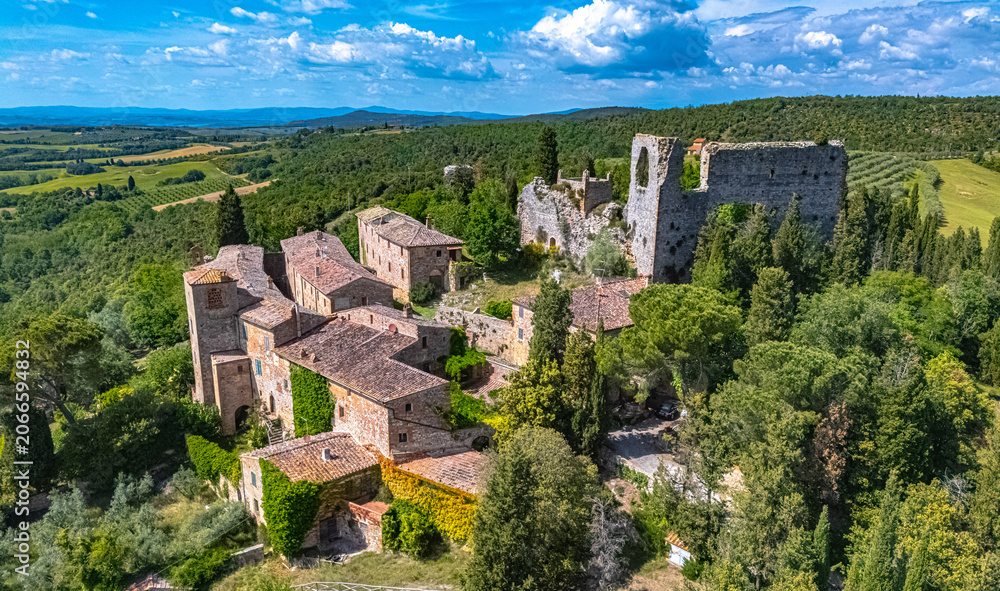 Obraz premium View of Castello Montelifre' near San Giovanni d’Asso, in the province of Siena,Tuscany, Italy