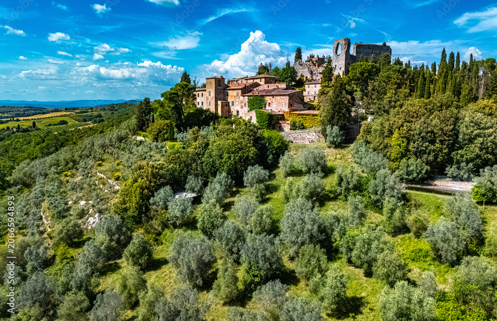 Fototapeta premium View of Castello Montelifre' near San Giovanni d’Asso, in the province of Siena,Tuscany, Italy