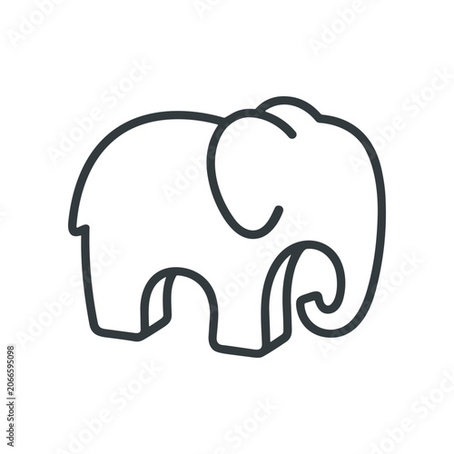 Black line drawing of an elephant.