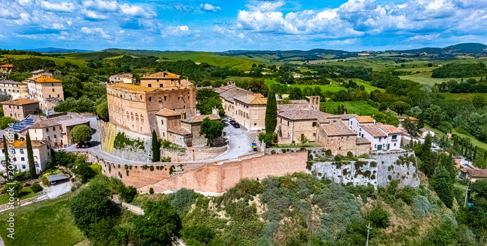 Naklejka premium View of San Giovanni d’Asso near Montalcino, in the province of Siena,Tuscany, Italy