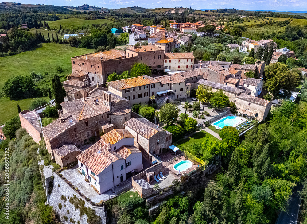 Naklejka premium View of San Giovanni d’Asso near Montalcino, in the province of Siena,Tuscany, Italy