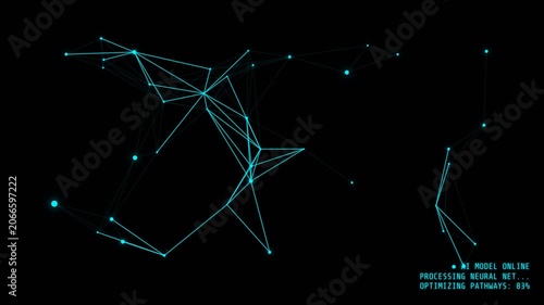 AI Neural Network Processing Node Connection Glowing Animation