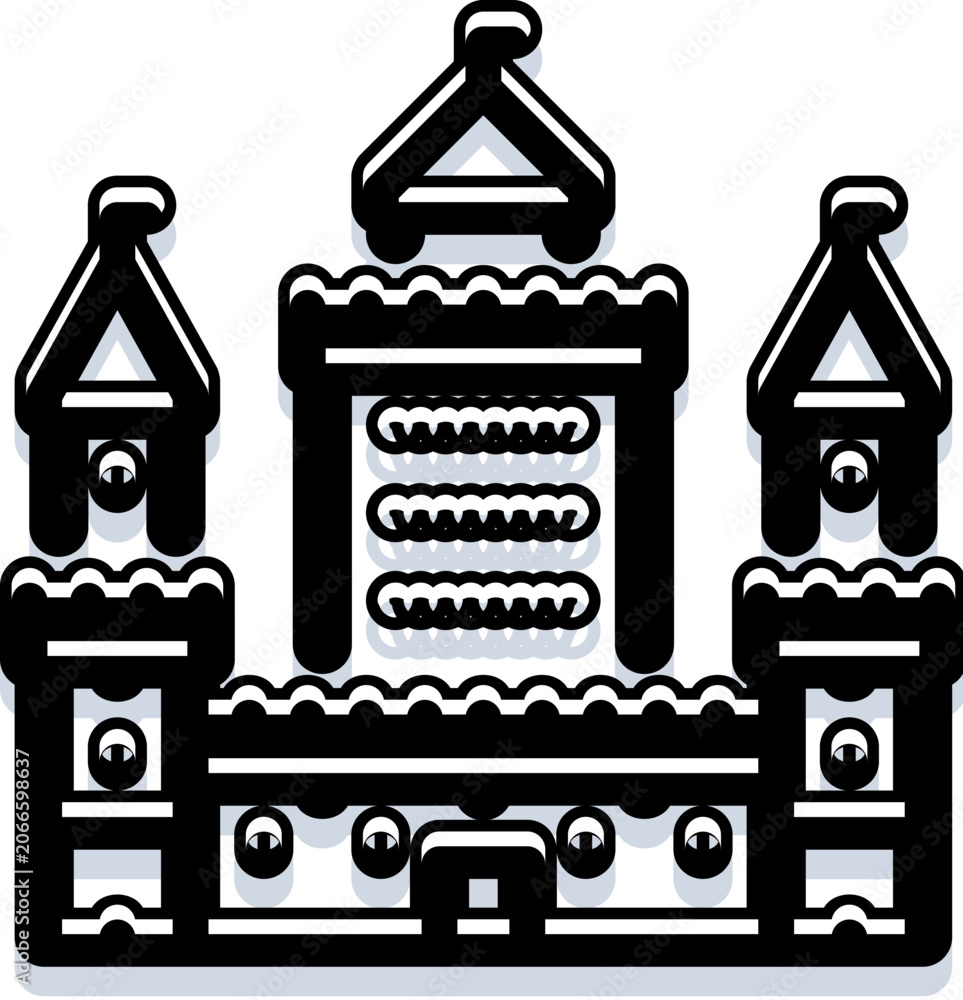 Naklejka premium Castle icon featuring a strong outline and shadow effect, symbolizing architecture, history, security, and fantasy themes for various digital and print applications