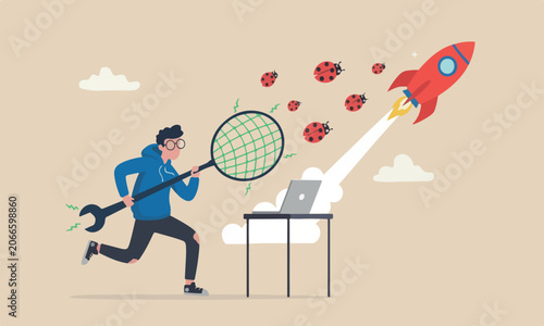 Cuadro en lienzo Programmin concept nerd programmer, coder or software tester running from comput