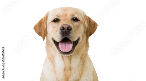 Photos Happy golden labrador retriever dog smiling with tongue out