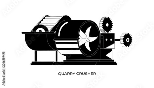 Tableau sur toile Very beautiful black and white vector illustration of a QUARRY CRUSHER with deta