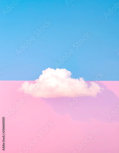 Soft White Cloud Resting on Pink Surface Against Bright Blue Sky