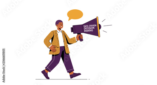 Man holding megaphone with speech bubble illustration.