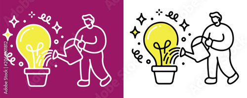 Photos Man Watering a Glowing Light Bulb Plant