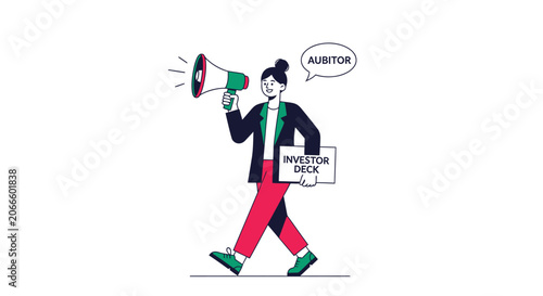 Illustrated person holding megaphone and protest sign.