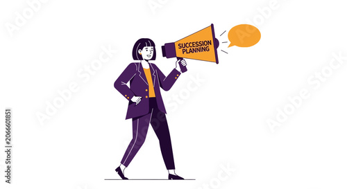 Confident businesswoman holding megaphone for announcement.