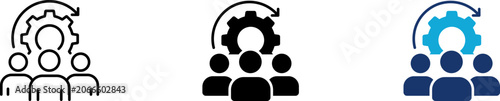 Fotografie Team management icon set representing human resources optimization settings gear, group performance workflow rotation and staff technical support