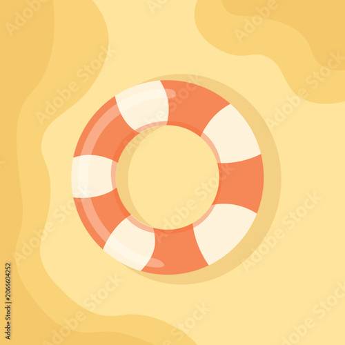 Minimal illustration of sunny beach with lifebuoy. Perfect for summer banners