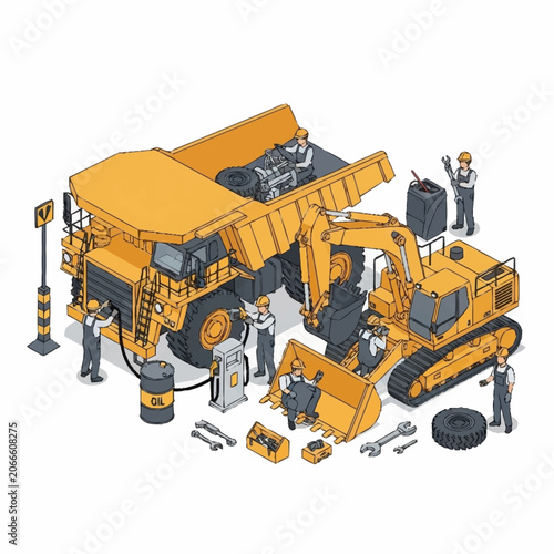Heavy Construction Equipment Maintenance and Repair Scene.