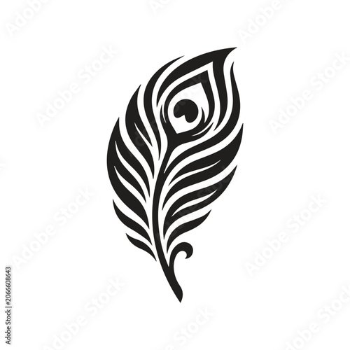 Detailed peacock feather graphic silhouette with silhouette, illustration