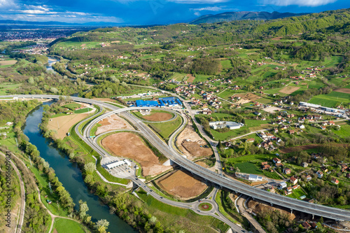 Aerial View of Pakovrace Toll Plaza on Milos Veliki Motorway Near Cacak, Serbia