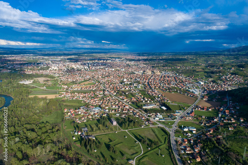 Drone View of Cacak Urban Landscape and Surrounding Countryside