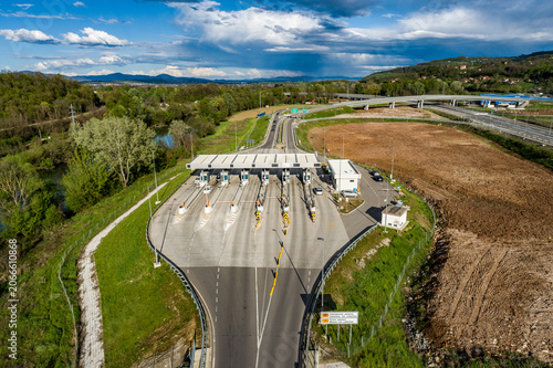 Aerial View of Pakovrace Toll Plaza on Milos Veliki Motorway Near Cacak, Serbia