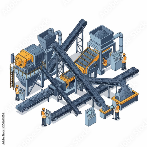 Industrial processing plant with conveyor belts and machinery.