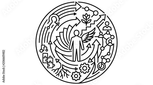 Circular emblem representing human potential and environmental synergy.